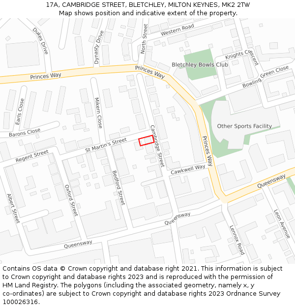 17A, CAMBRIDGE STREET, BLETCHLEY, MILTON KEYNES, MK2 2TW: Location map and indicative extent of plot