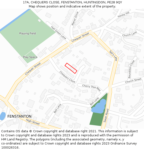 17A, CHEQUERS CLOSE, FENSTANTON, HUNTINGDON, PE28 9QY: Location map and indicative extent of plot