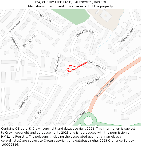 17A, CHERRY TREE LANE, HALESOWEN, B63 1DU: Location map and indicative extent of plot