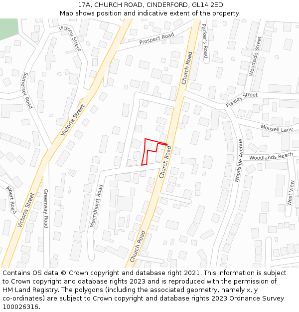 17A, CHURCH ROAD, CINDERFORD, GL14 2ED: Location map and indicative extent of plot