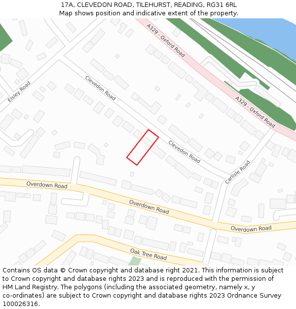 17A, CLEVEDON ROAD, TILEHURST, READING, RG31 6RL: Location map and indicative extent of plot