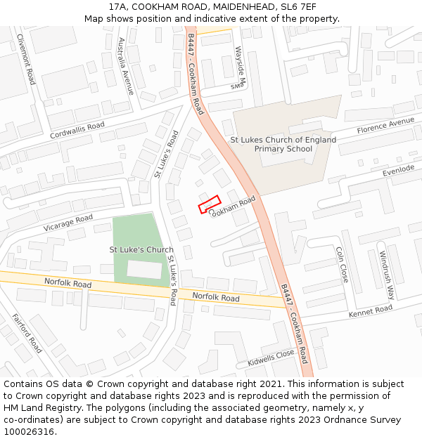 17A, COOKHAM ROAD, MAIDENHEAD, SL6 7EF: Location map and indicative extent of plot