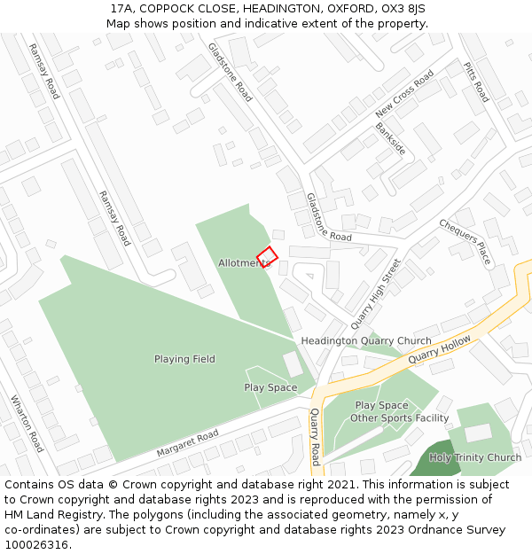 17A, COPPOCK CLOSE, HEADINGTON, OXFORD, OX3 8JS: Location map and indicative extent of plot