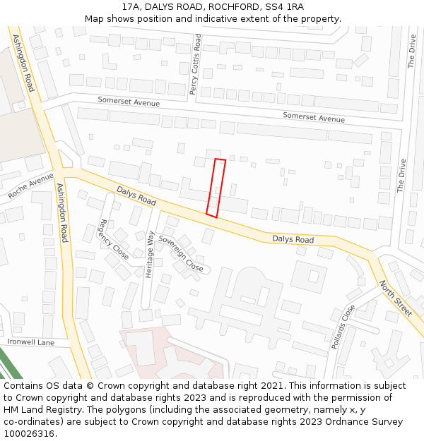17A, DALYS ROAD, ROCHFORD, SS4 1RA: Location map and indicative extent of plot