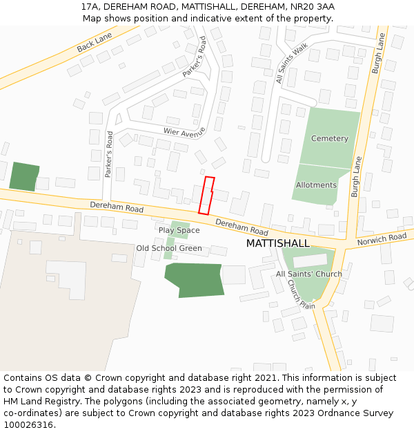 17A, DEREHAM ROAD, MATTISHALL, DEREHAM, NR20 3AA: Location map and indicative extent of plot