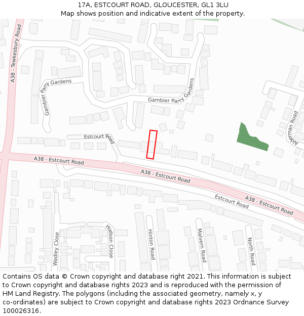 17A, ESTCOURT ROAD, GLOUCESTER, GL1 3LU: Location map and indicative extent of plot