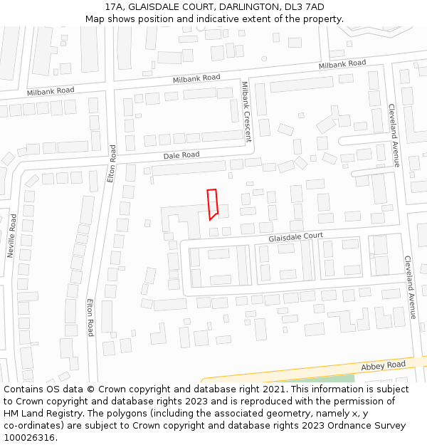 17A, GLAISDALE COURT, DARLINGTON, DL3 7AD: Location map and indicative extent of plot