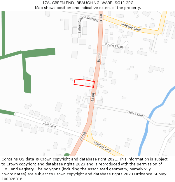 17A, GREEN END, BRAUGHING, WARE, SG11 2PG: Location map and indicative extent of plot