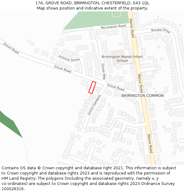 17A, GROVE ROAD, BRIMINGTON, CHESTERFIELD, S43 1QL: Location map and indicative extent of plot