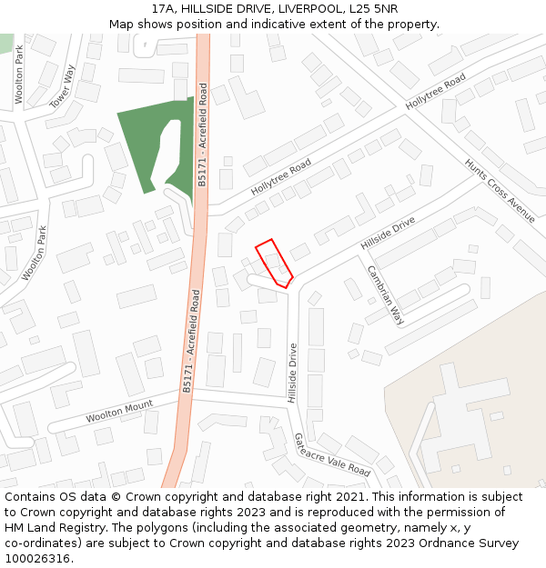 17A, HILLSIDE DRIVE, LIVERPOOL, L25 5NR: Location map and indicative extent of plot