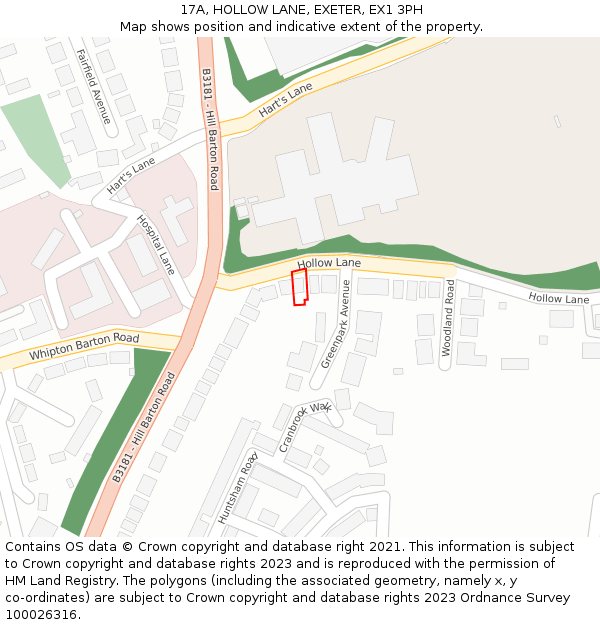 17A, HOLLOW LANE, EXETER, EX1 3PH: Location map and indicative extent of plot