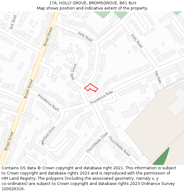 17A, HOLLY GROVE, BROMSGROVE, B61 8LH: Location map and indicative extent of plot
