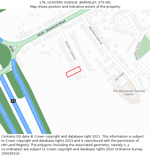 17A, HUNTERS AVENUE, BARNSLEY, S70 6PL: Location map and indicative extent of plot