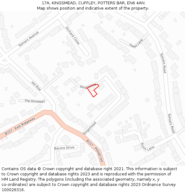 17A, KINGSMEAD, CUFFLEY, POTTERS BAR, EN6 4AN: Location map and indicative extent of plot