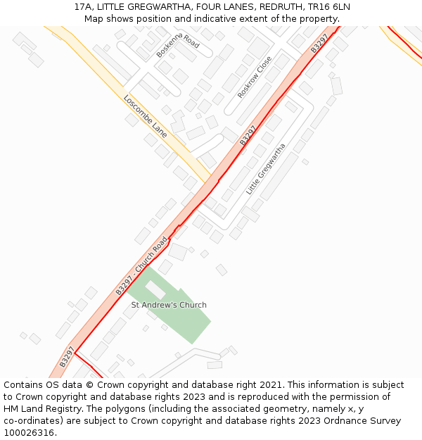 17A, LITTLE GREGWARTHA, FOUR LANES, REDRUTH, TR16 6LN: Location map and indicative extent of plot