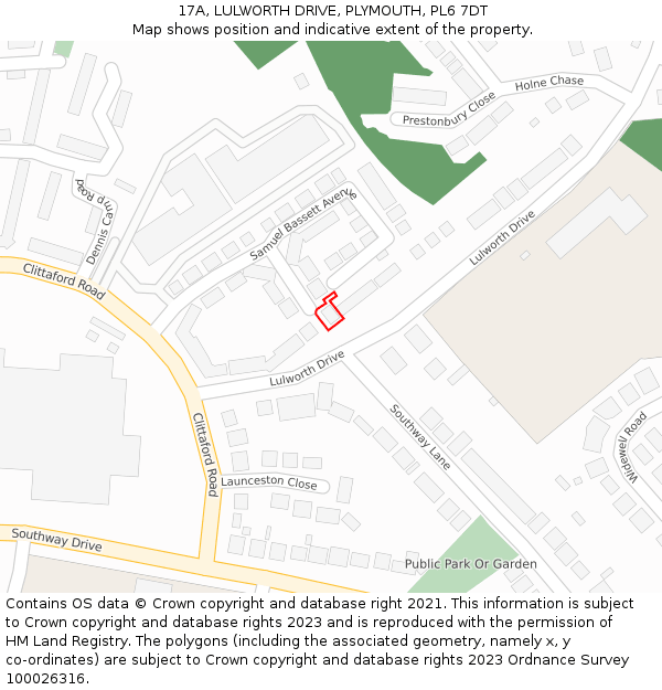 17A, LULWORTH DRIVE, PLYMOUTH, PL6 7DT: Location map and indicative extent of plot