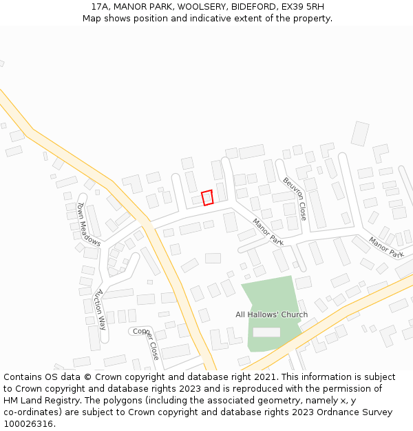17A, MANOR PARK, WOOLSERY, BIDEFORD, EX39 5RH: Location map and indicative extent of plot