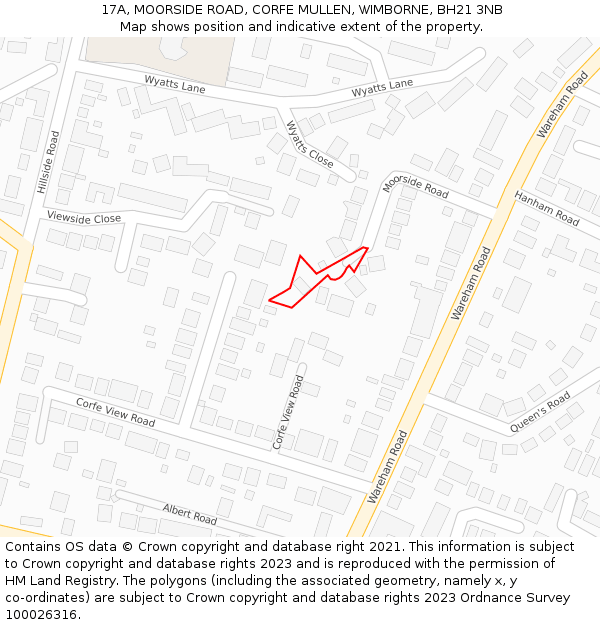 17A, MOORSIDE ROAD, CORFE MULLEN, WIMBORNE, BH21 3NB: Location map and indicative extent of plot
