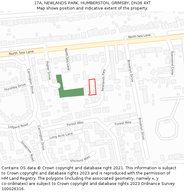 17A, NEWLANDS PARK, HUMBERSTON, GRIMSBY, DN36 4XT: Location map and indicative extent of plot