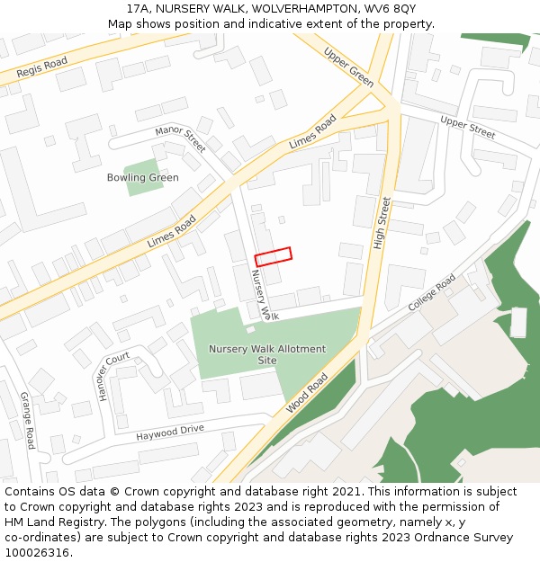 17A, NURSERY WALK, WOLVERHAMPTON, WV6 8QY: Location map and indicative extent of plot