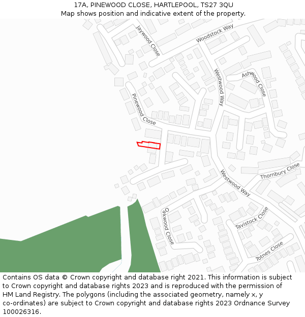 17A, PINEWOOD CLOSE, HARTLEPOOL, TS27 3QU: Location map and indicative extent of plot