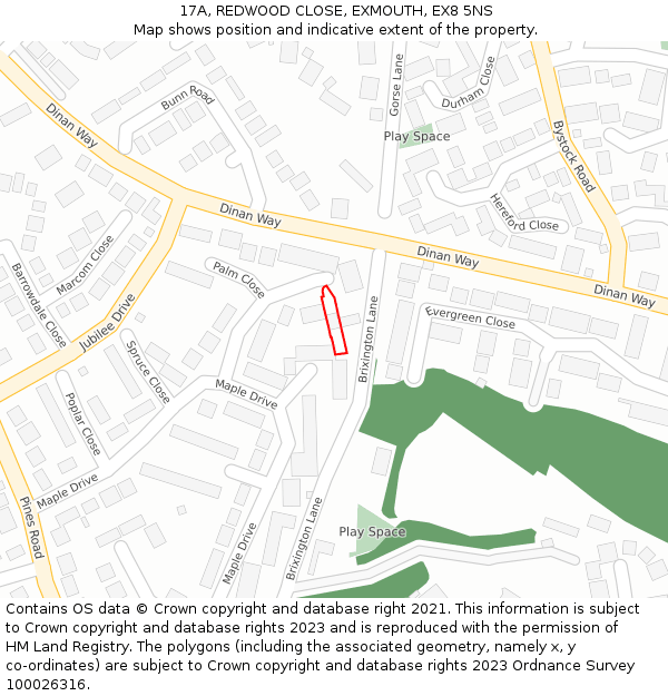 17A, REDWOOD CLOSE, EXMOUTH, EX8 5NS: Location map and indicative extent of plot