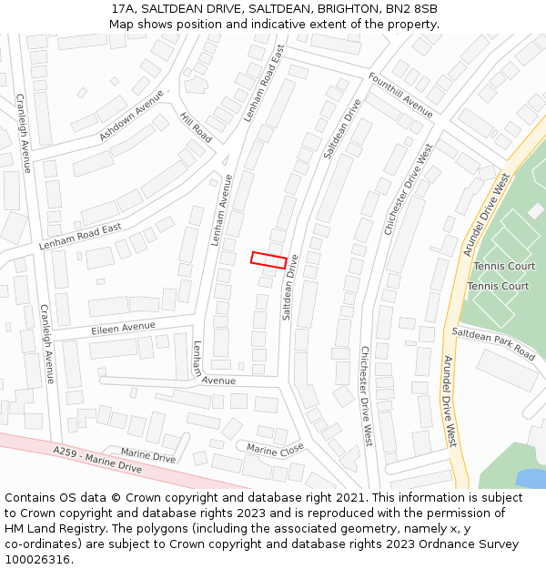 17A, SALTDEAN DRIVE, SALTDEAN, BRIGHTON, BN2 8SB: Location map and indicative extent of plot