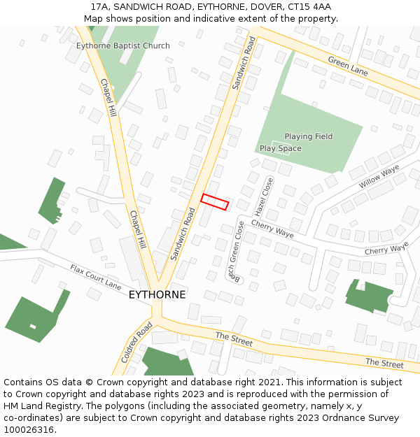 17A, SANDWICH ROAD, EYTHORNE, DOVER, CT15 4AA: Location map and indicative extent of plot