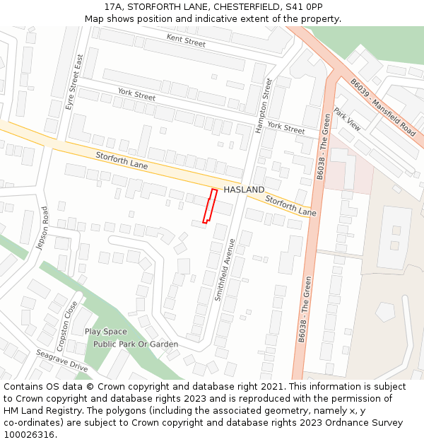 17A, STORFORTH LANE, CHESTERFIELD, S41 0PP: Location map and indicative extent of plot