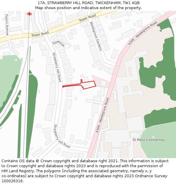 17A, STRAWBERRY HILL ROAD, TWICKENHAM, TW1 4QB: Location map and indicative extent of plot