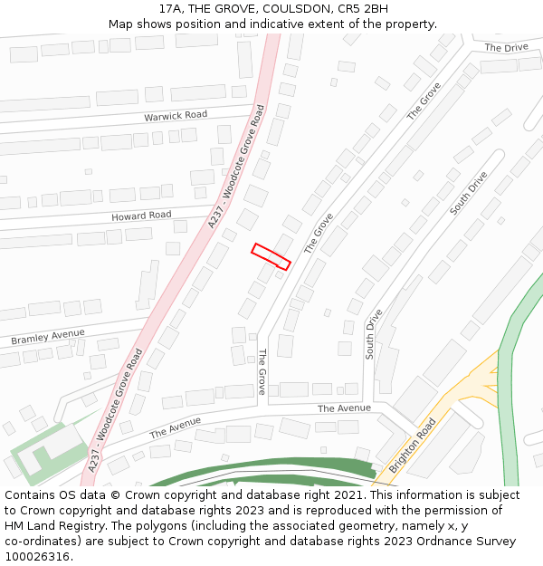 17A, THE GROVE, COULSDON, CR5 2BH: Location map and indicative extent of plot