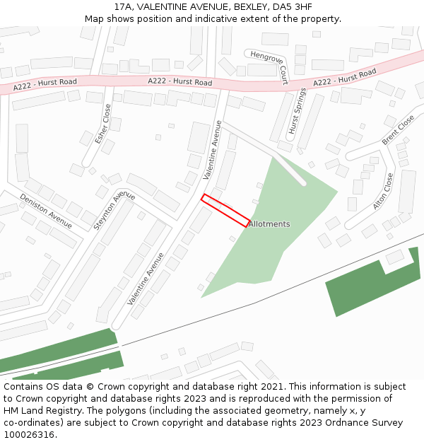 17A, VALENTINE AVENUE, BEXLEY, DA5 3HF: Location map and indicative extent of plot