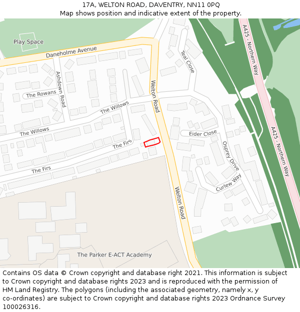 17A, WELTON ROAD, DAVENTRY, NN11 0PQ: Location map and indicative extent of plot