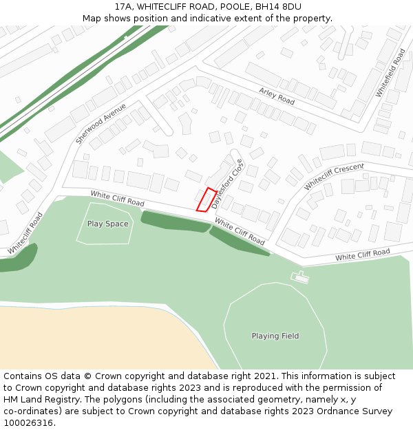 17A, WHITECLIFF ROAD, POOLE, BH14 8DU: Location map and indicative extent of plot