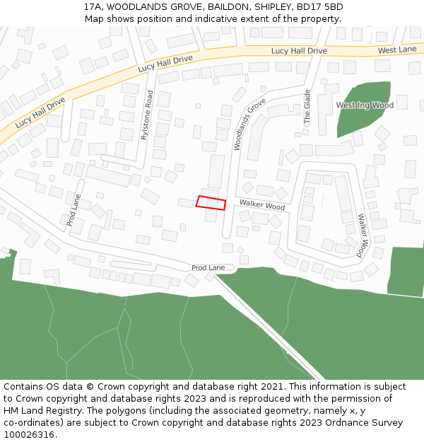 17A, WOODLANDS GROVE, BAILDON, SHIPLEY, BD17 5BD: Location map and indicative extent of plot