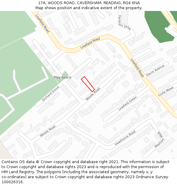 17A, WOODS ROAD, CAVERSHAM, READING, RG4 6NA: Location map and indicative extent of plot
