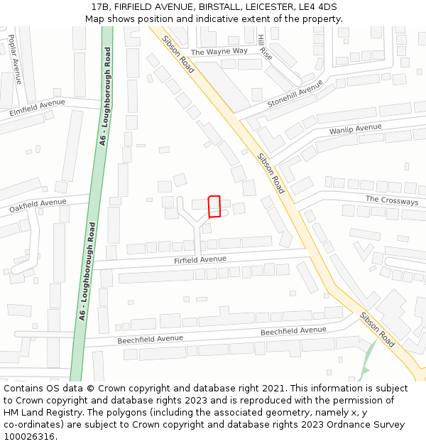 17B, FIRFIELD AVENUE, BIRSTALL, LEICESTER, LE4 4DS: Location map and indicative extent of plot