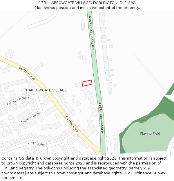 17B, HARROWGATE VILLAGE, DARLINGTON, DL1 3AA: Location map and indicative extent of plot