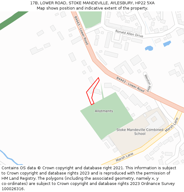 17B, LOWER ROAD, STOKE MANDEVILLE, AYLESBURY, HP22 5XA: Location map and indicative extent of plot