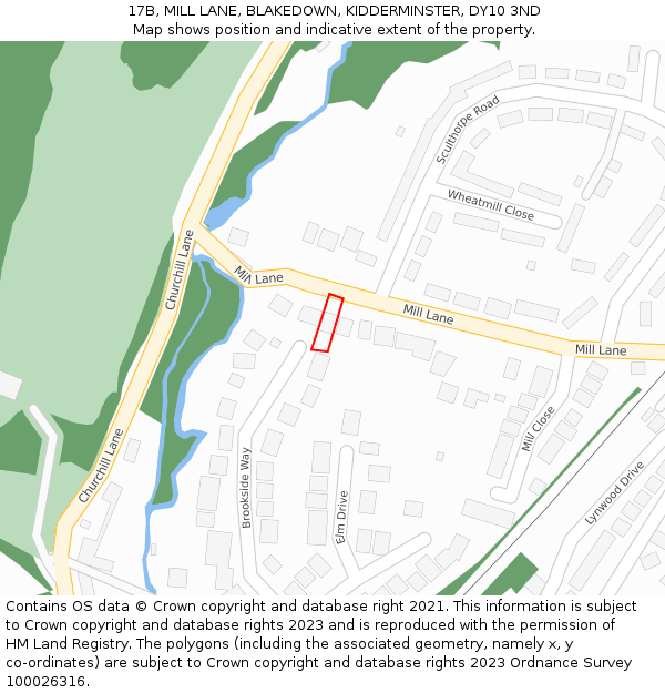 17B, MILL LANE, BLAKEDOWN, KIDDERMINSTER, DY10 3ND: Location map and indicative extent of plot