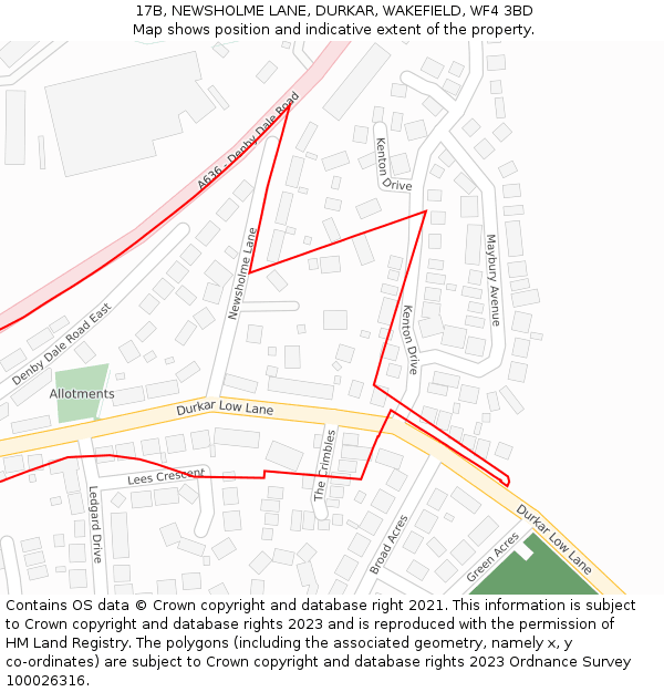 17B, NEWSHOLME LANE, DURKAR, WAKEFIELD, WF4 3BD: Location map and indicative extent of plot