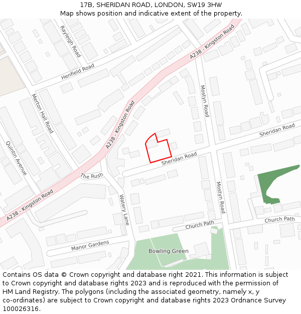 17B, SHERIDAN ROAD, LONDON, SW19 3HW: Location map and indicative extent of plot