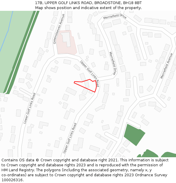 17B, UPPER GOLF LINKS ROAD, BROADSTONE, BH18 8BT: Location map and indicative extent of plot