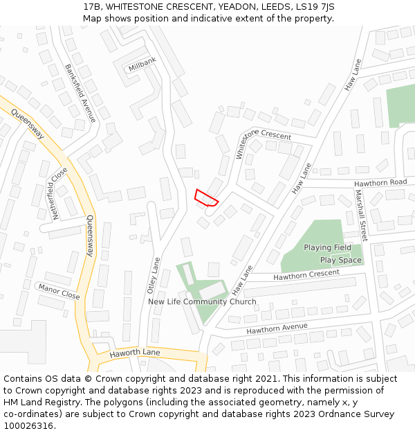 17B, WHITESTONE CRESCENT, YEADON, LEEDS, LS19 7JS: Location map and indicative extent of plot