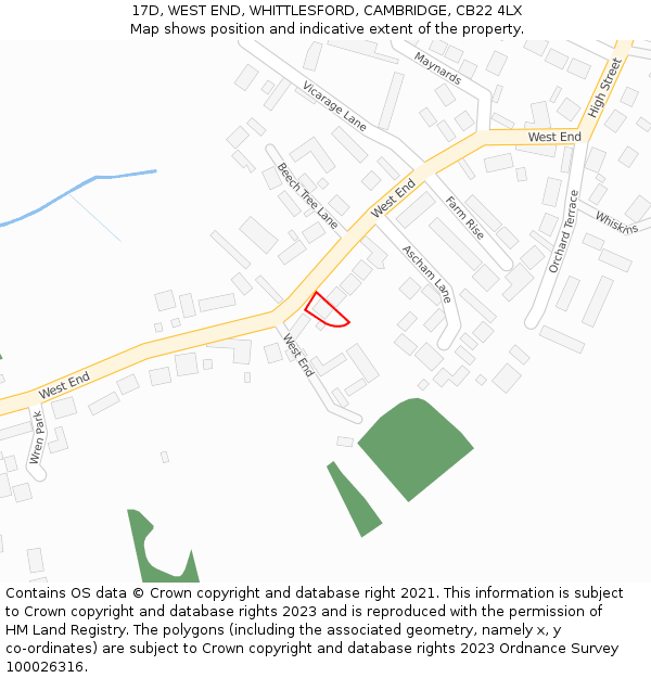 17D, WEST END, WHITTLESFORD, CAMBRIDGE, CB22 4LX: Location map and indicative extent of plot