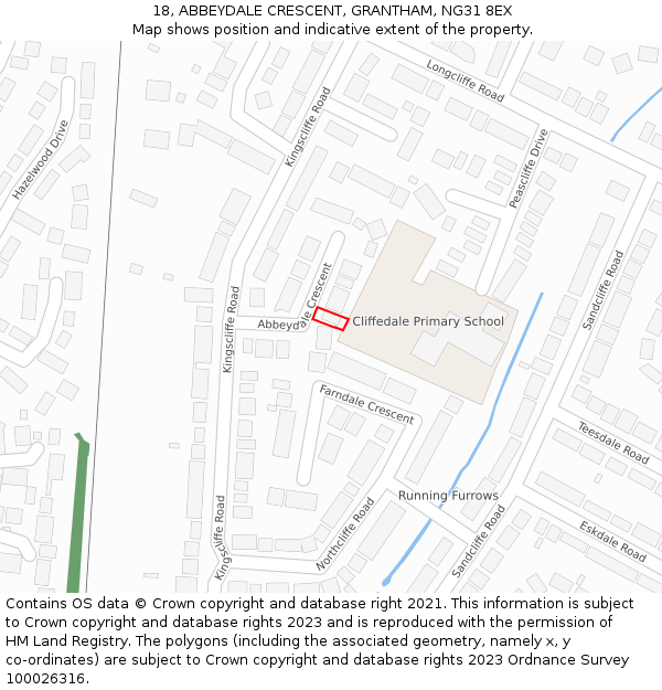 18, ABBEYDALE CRESCENT, GRANTHAM, NG31 8EX: Location map and indicative extent of plot