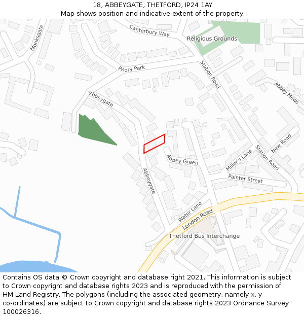 18, ABBEYGATE, THETFORD, IP24 1AY: Location map and indicative extent of plot