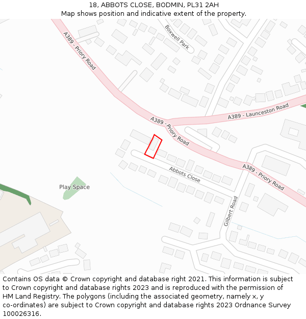 18, ABBOTS CLOSE, BODMIN, PL31 2AH: Location map and indicative extent of plot