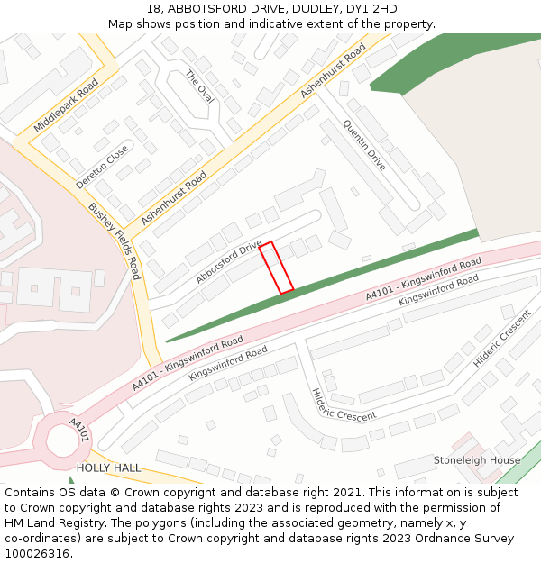 18, ABBOTSFORD DRIVE, DUDLEY, DY1 2HD: Location map and indicative extent of plot