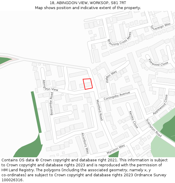 18, ABINGDON VIEW, WORKSOP, S81 7RT: Location map and indicative extent of plot